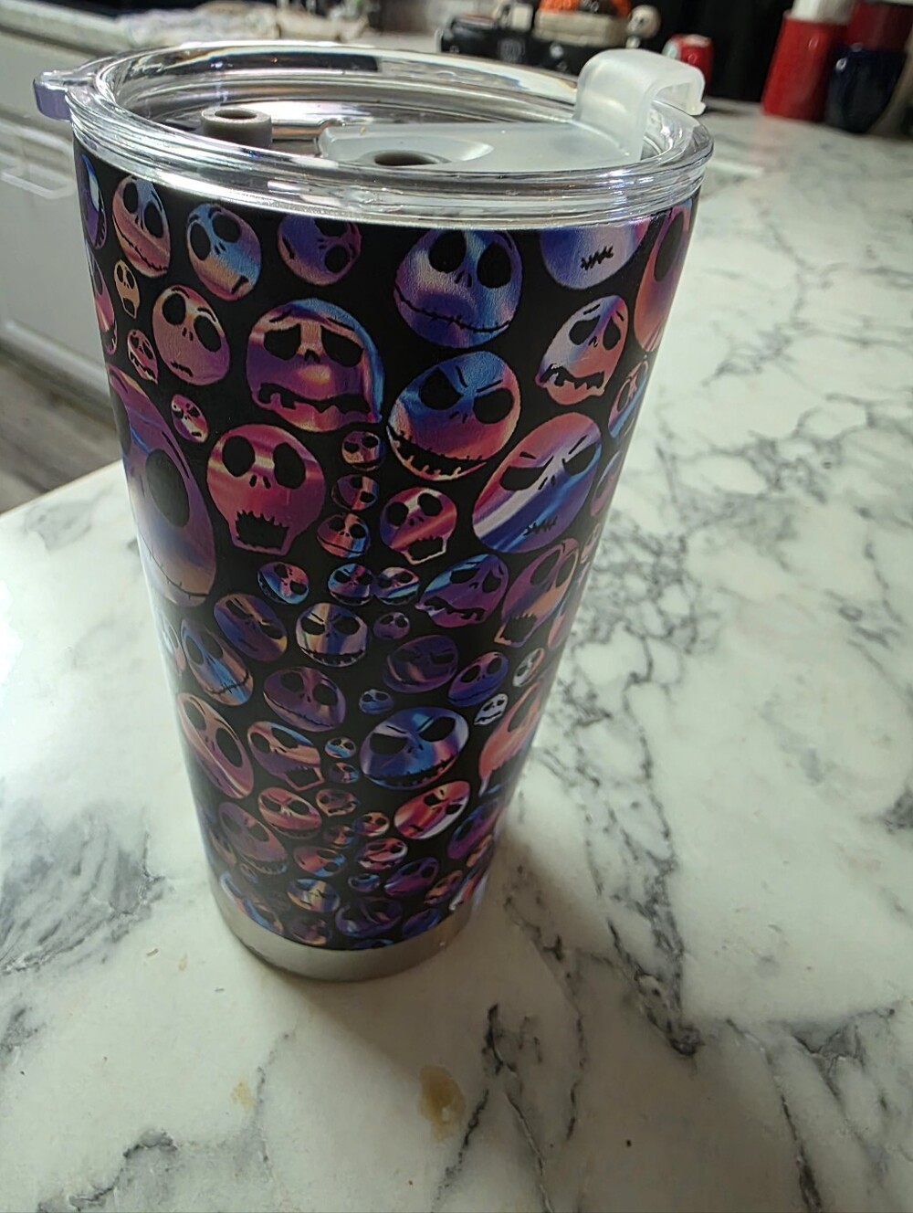 Insulated Stainless Steel Tumbler with Colorful Jack Skellington Design - Black